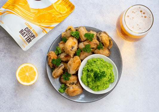 Beer Battered Mussels with Pea & Mint Dip