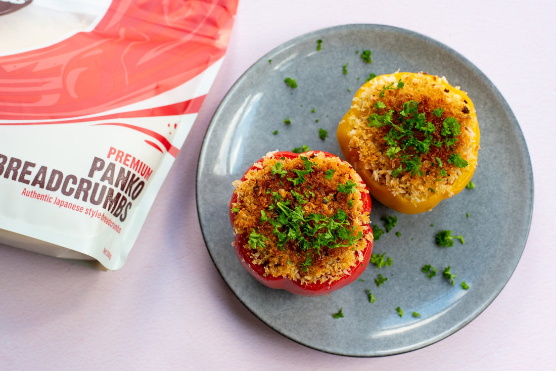 Stuffed Capsicums with Crispy Breadcrumb Topping