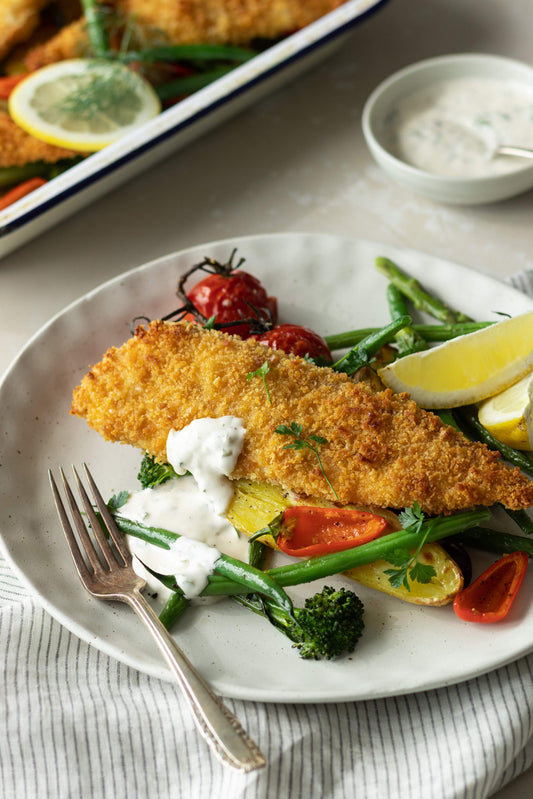 Mediterranean Baked Fish with Tartare Sauce